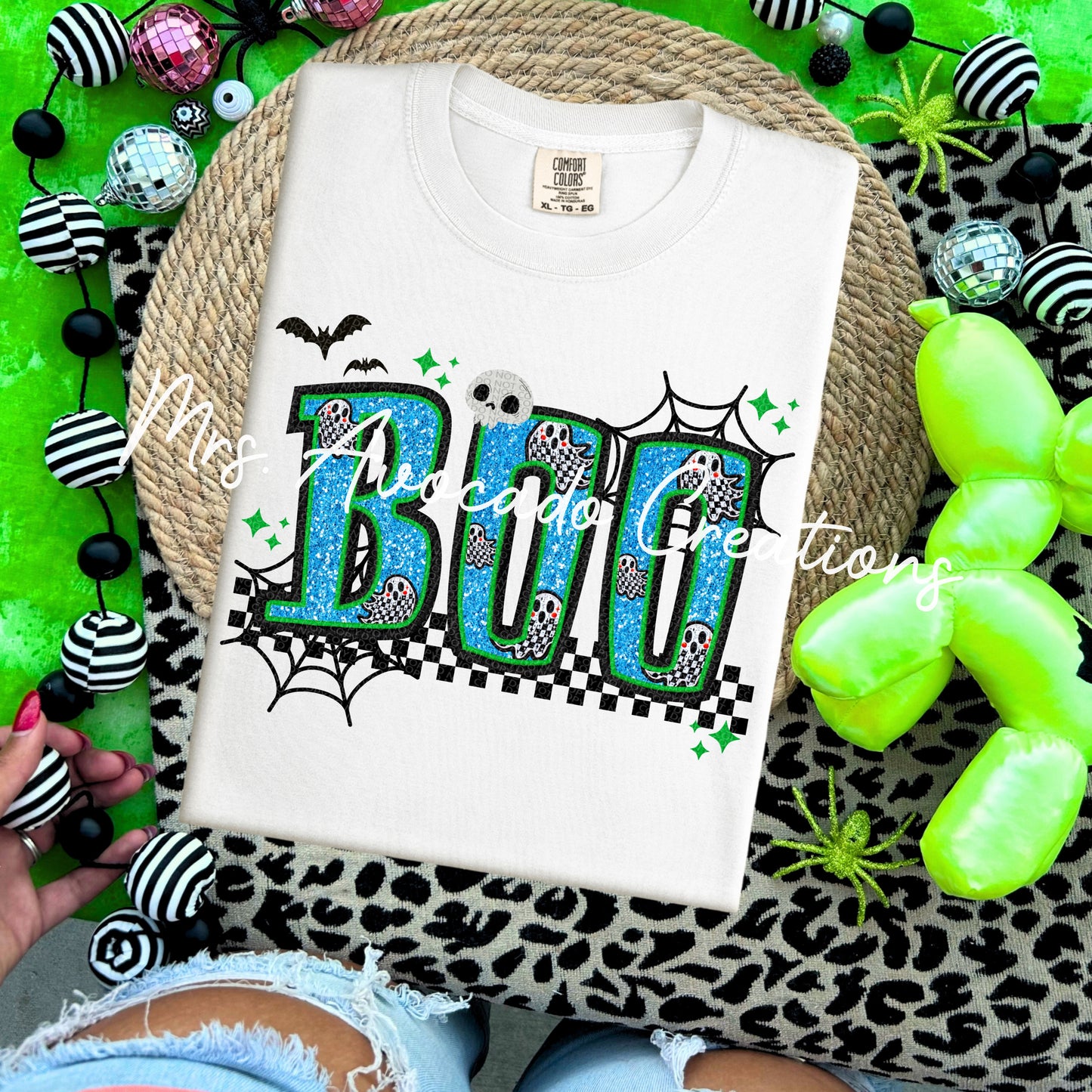 Faux glitter Boo blue