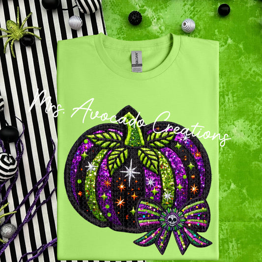 Faux Glitter Purple Green Pumpkin
