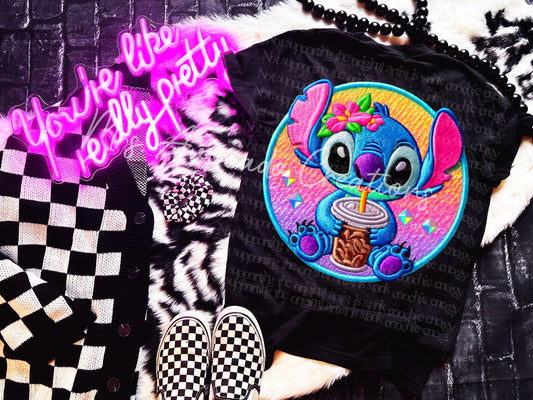 Blue alien faux embroider