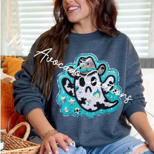 Faux embroider western ghost sad