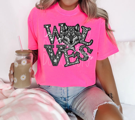 Faux Rhinestone Wolves
