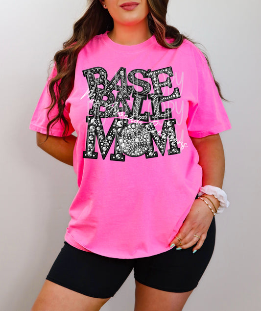 Faux rhinestone baseball mom