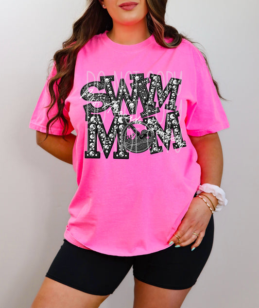 Faux rhinestone swim mom