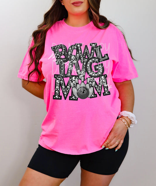 Faux rhinestone bowling mom