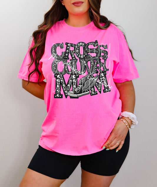 Faux rhinestone cross country mom