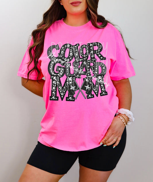 Faux rhinestone colorguard mom