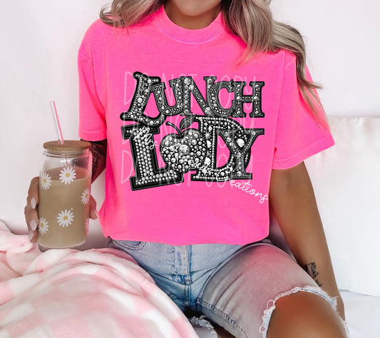 Faux rhinestone lunch lady