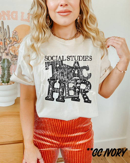 Faux rhinestone social studies teacher