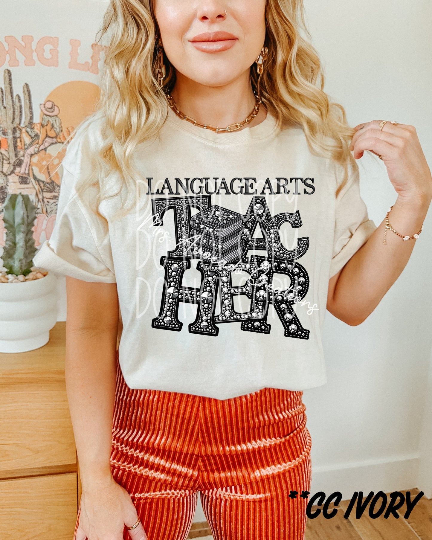 Faux rhinestone language arts teacher