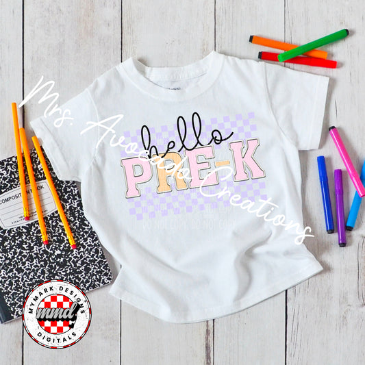 Faux embroider pink hello pre-k