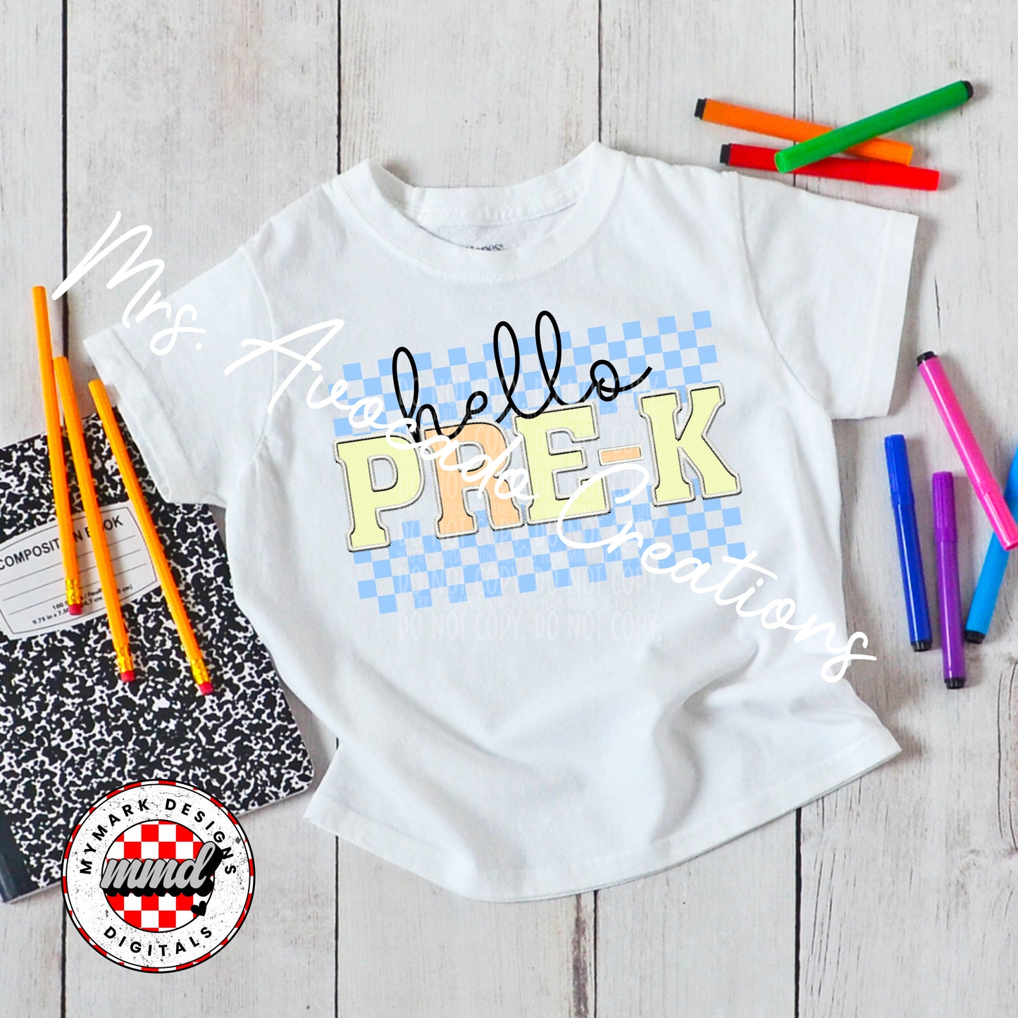 Faux embroider blue pre-k