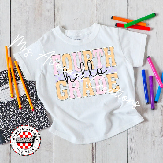 Faux embroider pink hello fourth grade