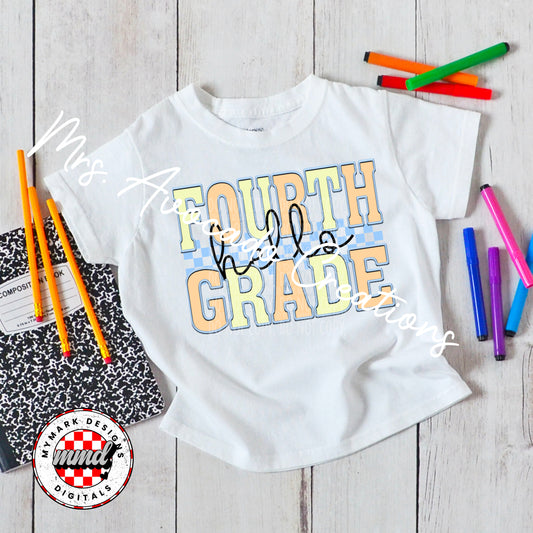 Faux embroider blue hello fourth grade