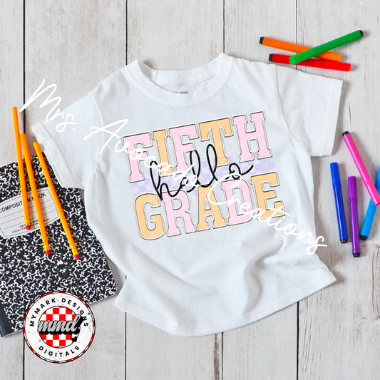Faux embroider pink hello fifth grade