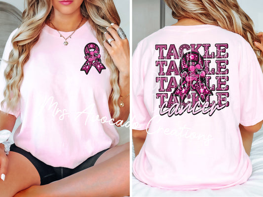Tackle cancer faux rhinestone