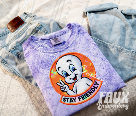 Stay friendly ghost faux embroidery
