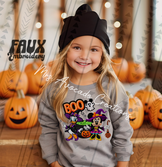 Boo girl Mouse/Duck duo faux embroidery