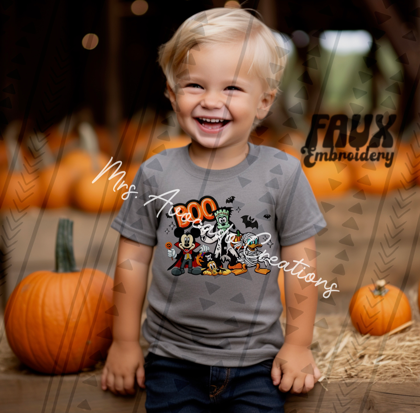 Boo boy Mouse/Dog faux embroidery