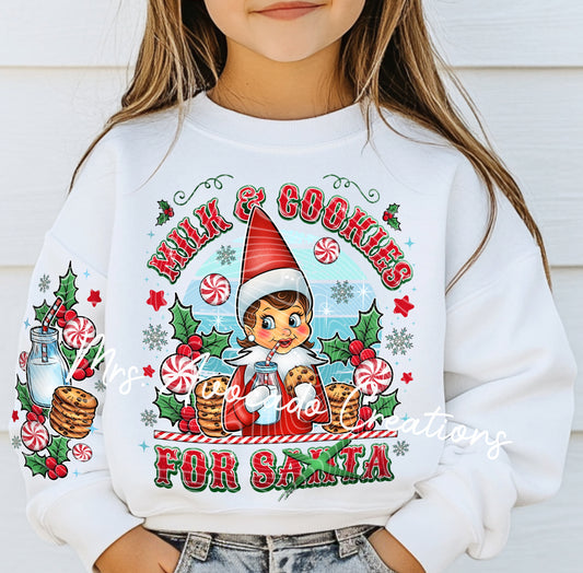 Girl elf milk and cookies