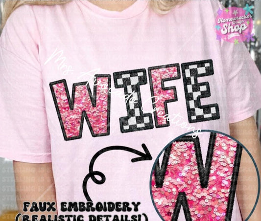 Wife checkered (faux embroidery)