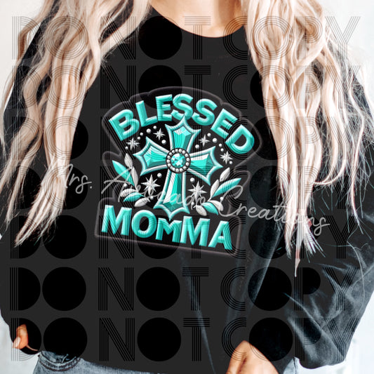 Blessed Momma teal