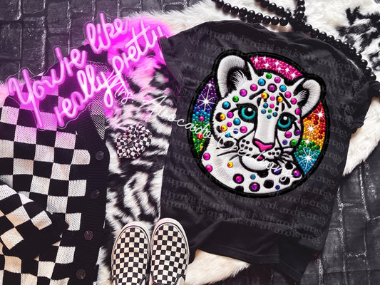 Faux embroidery LF inspired rainbow leopard