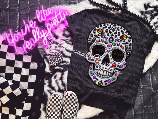 Faux embroidery bling leopard skeleton