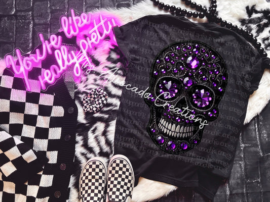 Faux embroidery bling purple skeleton