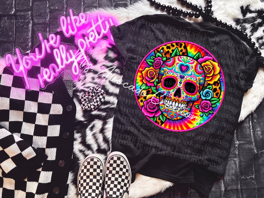 Faux embroidery leopard roses sugar skull