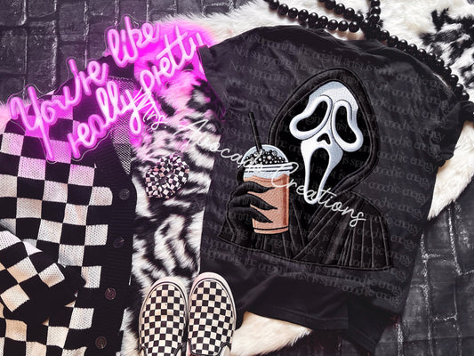 Faux embroidery Ghost face coffee