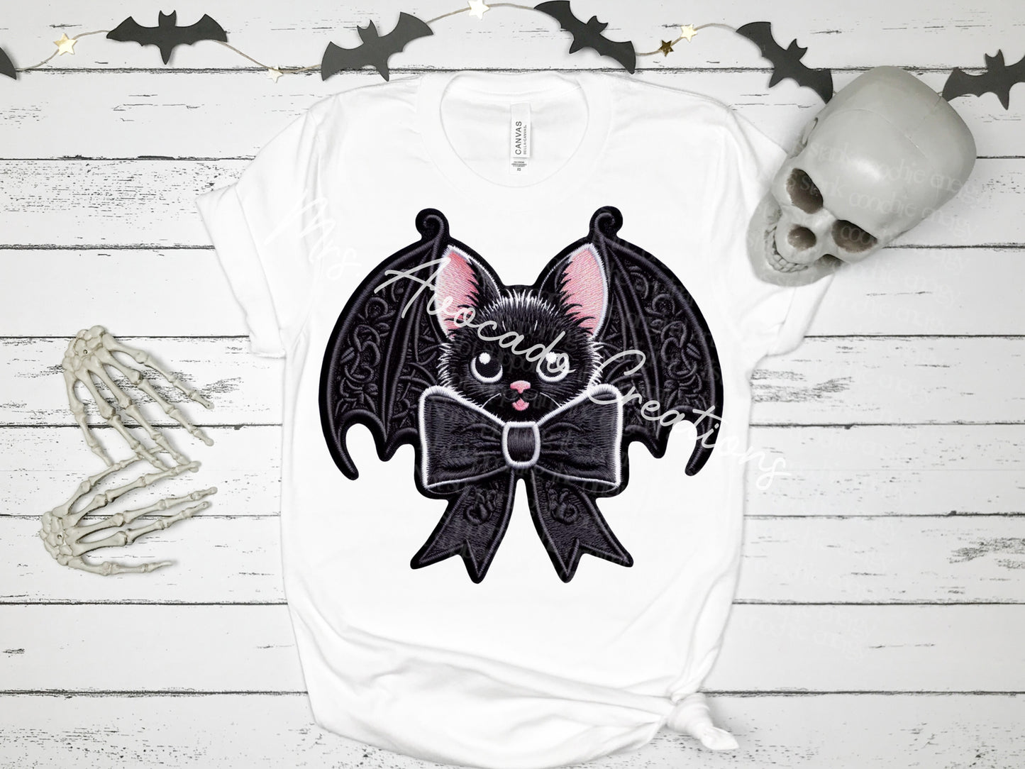 Faux embroidery bat with bow tie