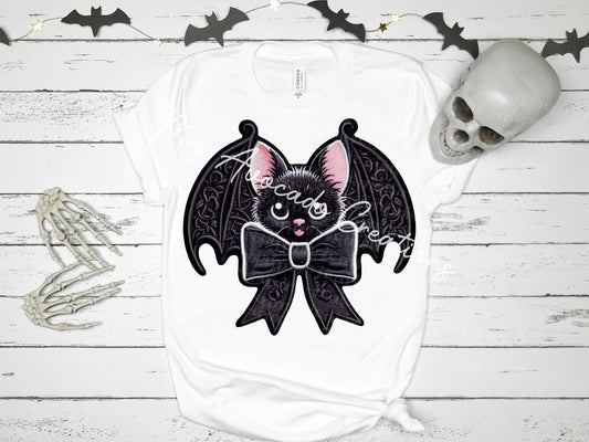 Faux embroidery bat with bow tie