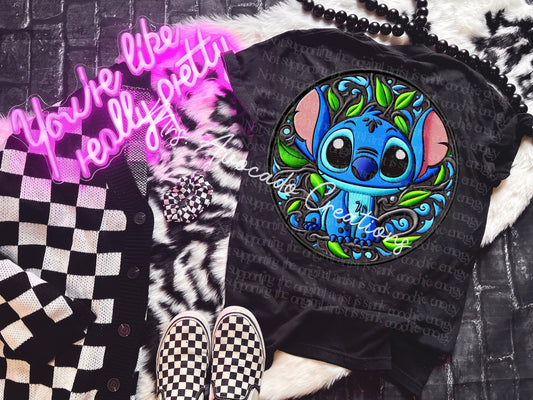 Faux embroidery blue alien