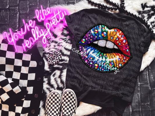 Faux embroidery rainbow lips