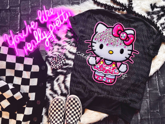 Faux embroidery pink kitty