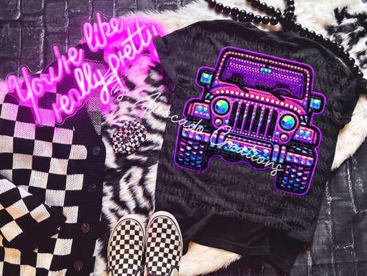purple jeep faux embroidery
