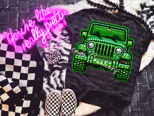 green jeep faux embroidery