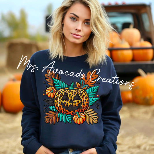 Faux embroidery leopard pumpkin