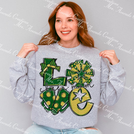 Love cheer mom dark green/gold