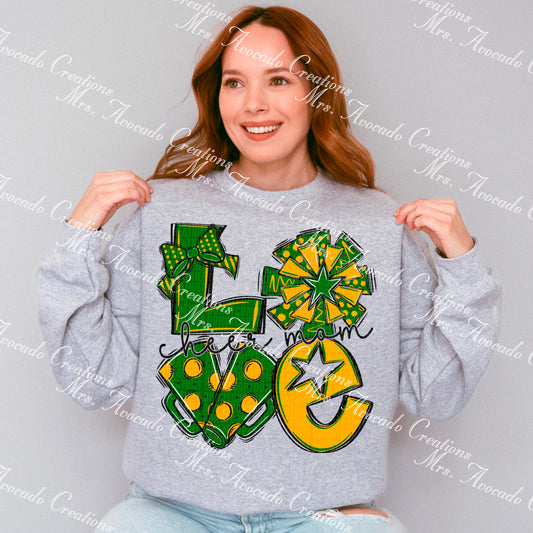 Love cheer mom dark green/yellow gold
