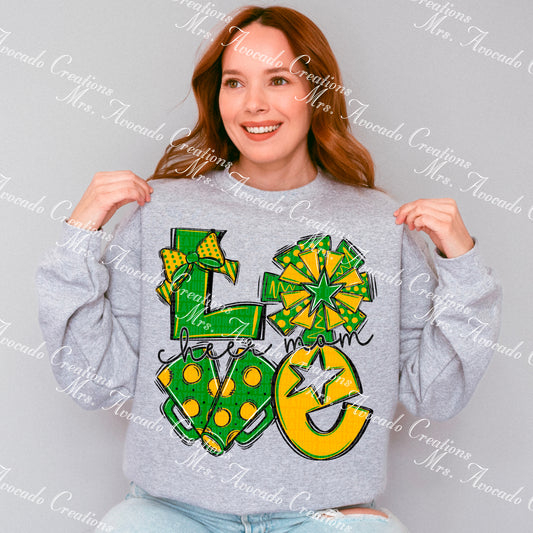 Love cheer mom green yellow gold