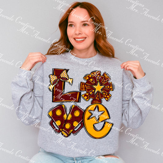Love cheer maroon/yellow gold