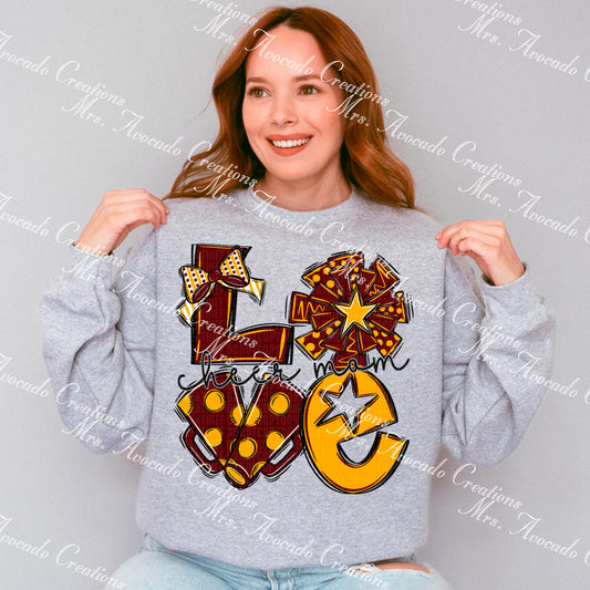 Love cheer mom maroon/yellow gold