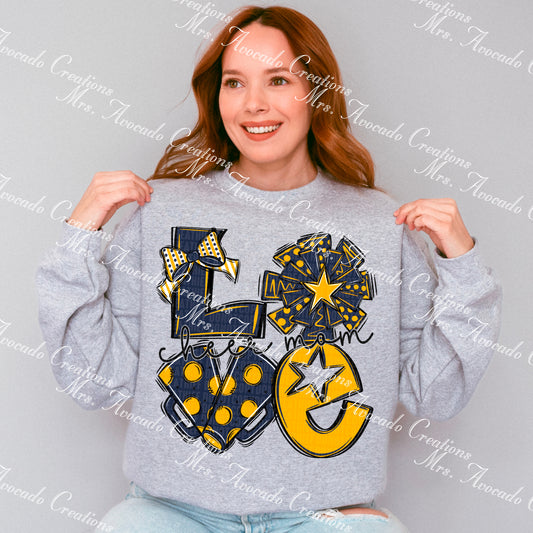 Love cheer mom navy/yellow gold