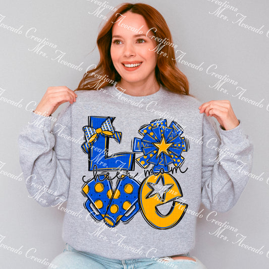 Love cheer mom royal blue/yellow gold