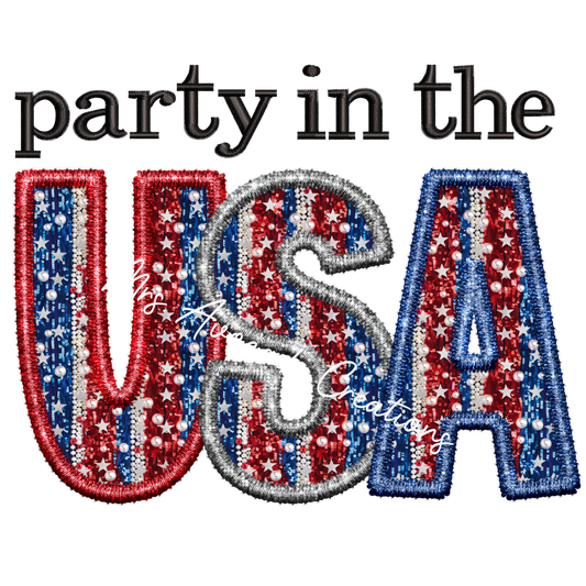 Party in the USA faux embroidery