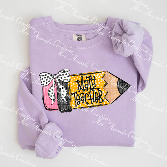 School Doodle Pencil Bow Math Teacher