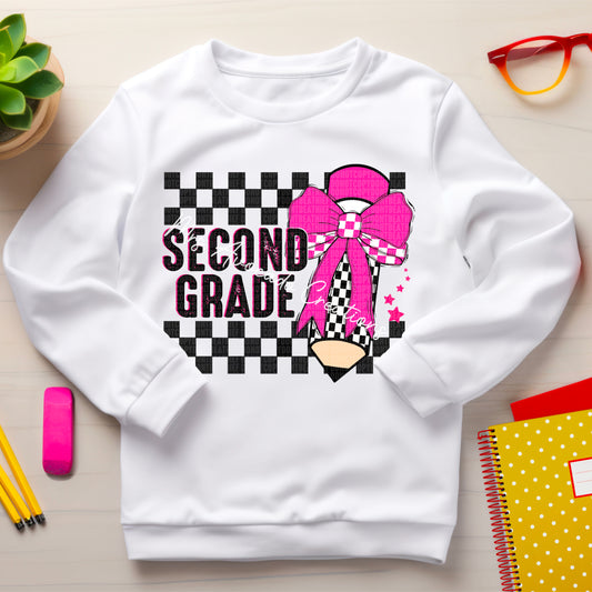 Neon pink checkered pencil second grade