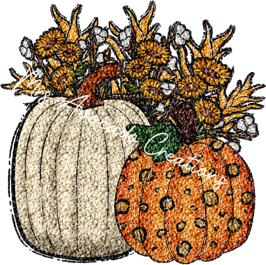 Faux sequin pumpkin and sunflowers