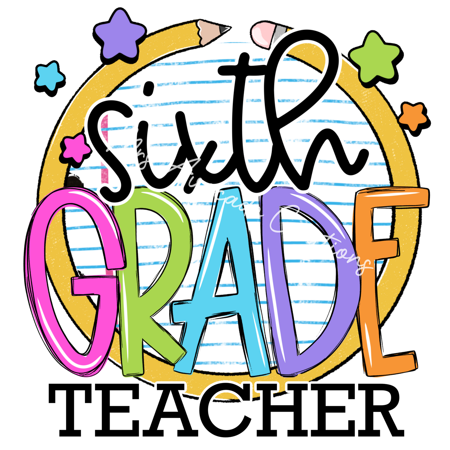 Colorful pencil circle sixth grade teacher